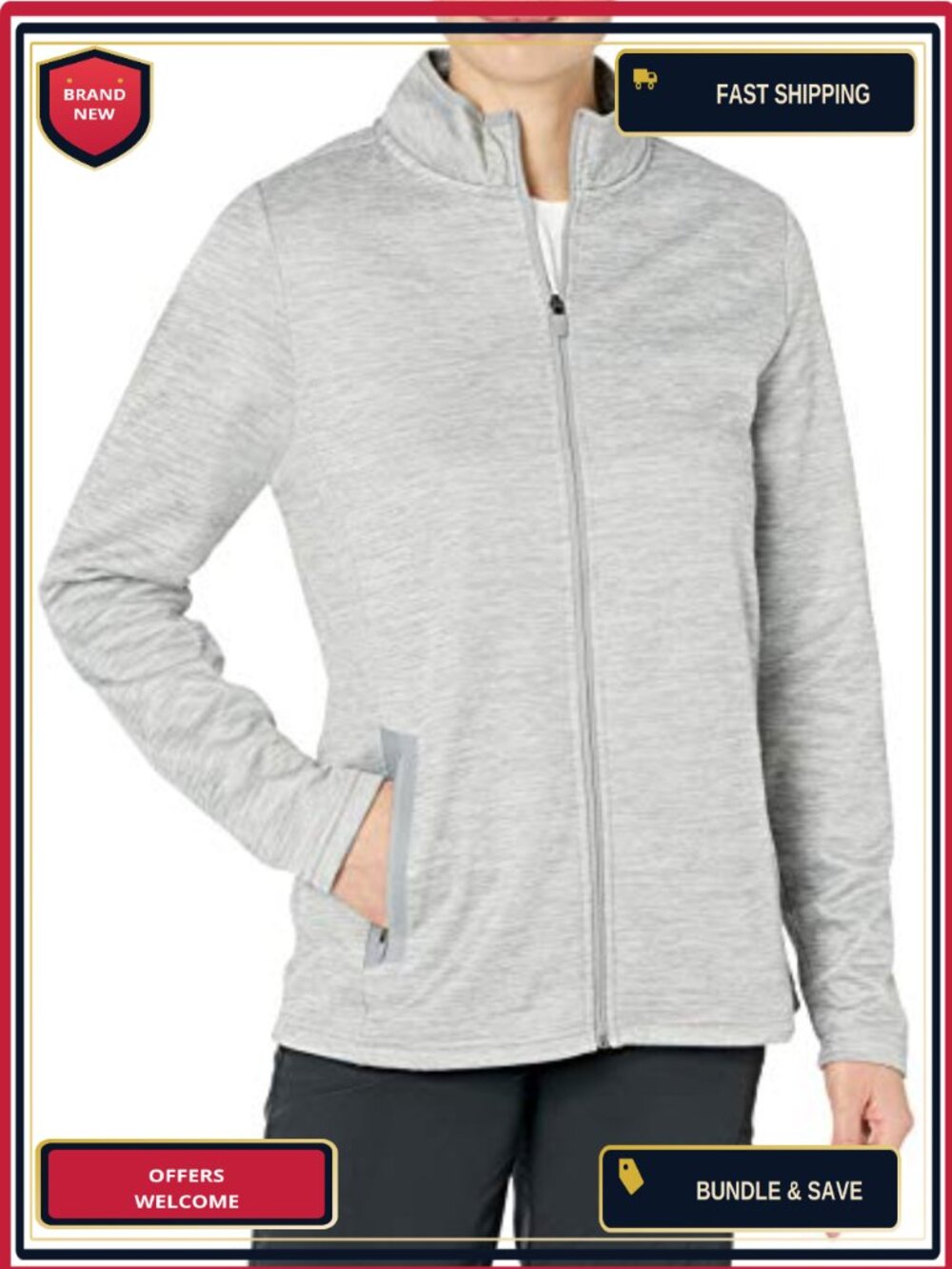 Women's Knit Fleece Full Zip Mock Neck Jacket with Pockets